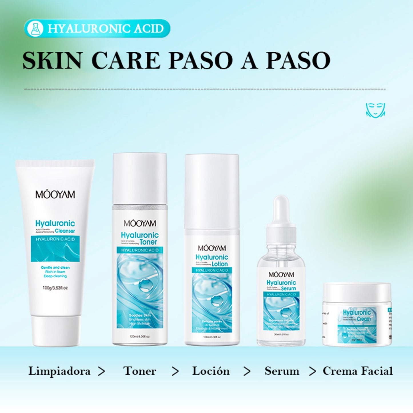 Set de Belleza con Ácido Hialurónico y Centella Asiática - 5 Productos
